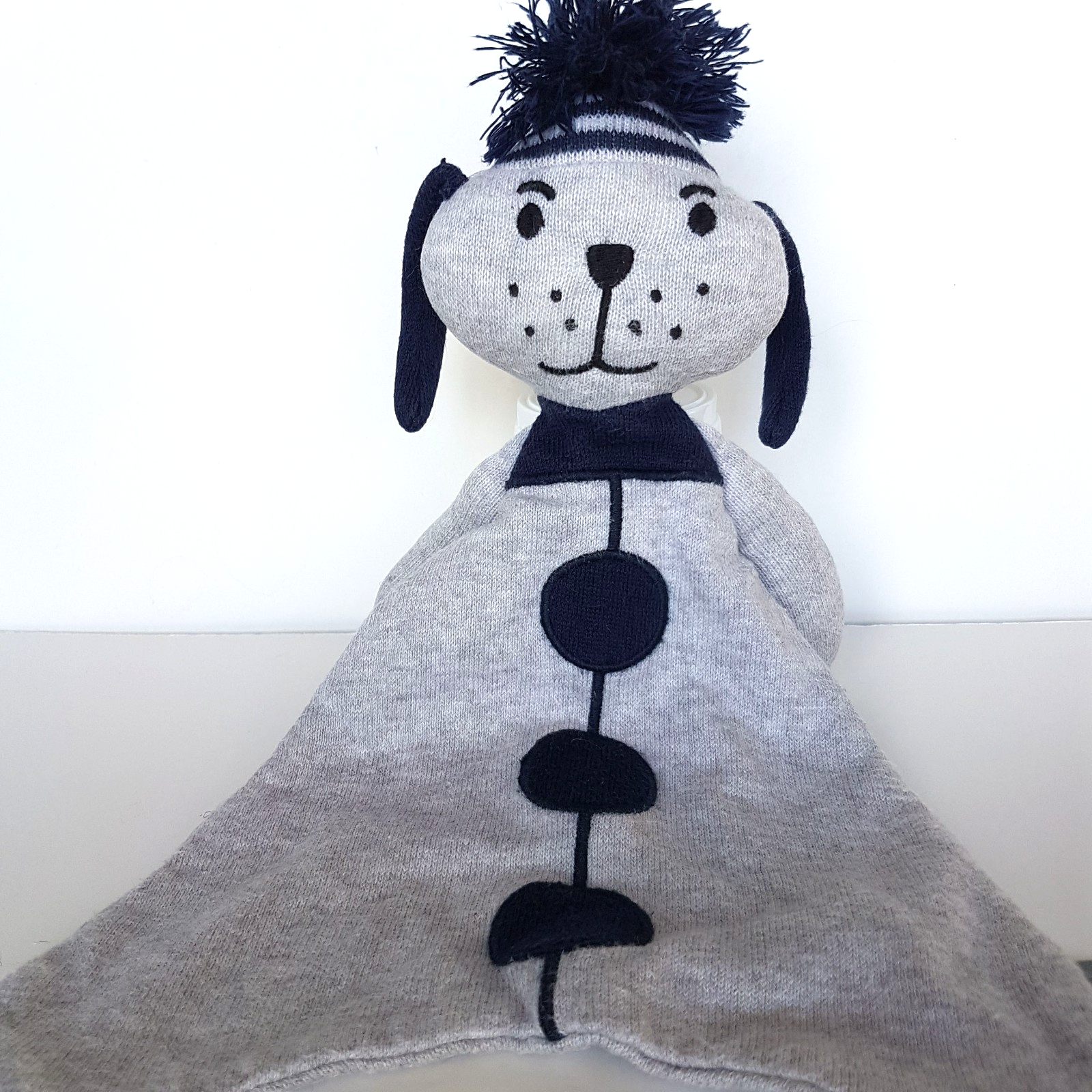 Indus GREY NAVY DOG Lovey Knit Plush Security Comforter Sleep Puppy Soft Toy1