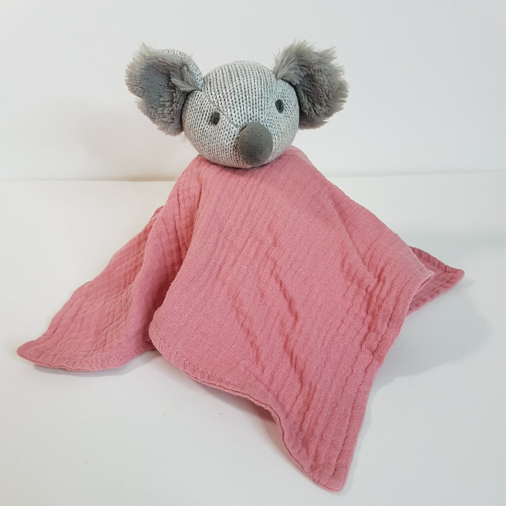 Muslin Knit PINK GREY KOALA Baby Lovey Security Blanket Comforter Soft Toy Sleep0