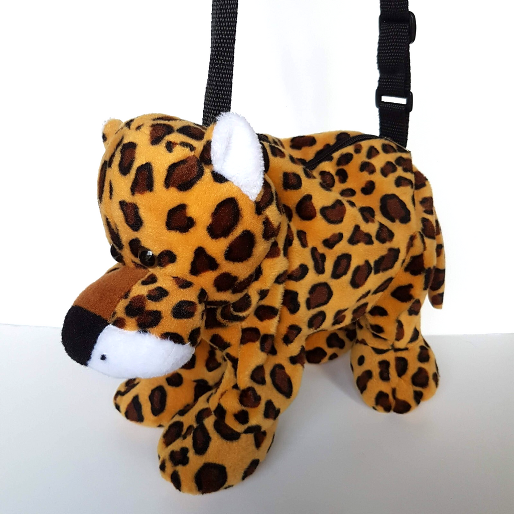 Plush JAGUAR LEOPARD Kids Cross Body Bag Stuffed Animal Safari Soft Toy Cute0
