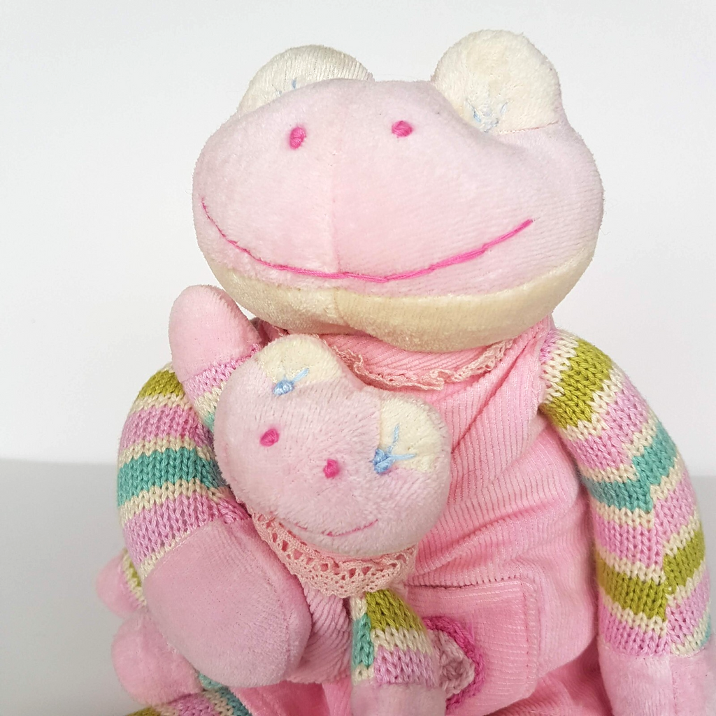 Boyle MUM & BABY PINK FROG Plush 34cm Stuffed Animal Knit Corduroy Soft Toy Cute1