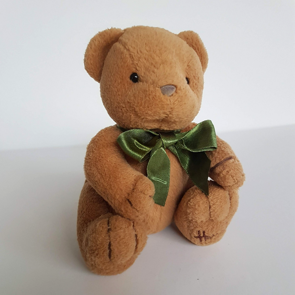 Harrods Knightsbridge TEDDY BEAR 15cm Stuffed Animal White Green Bow Soft Toy0